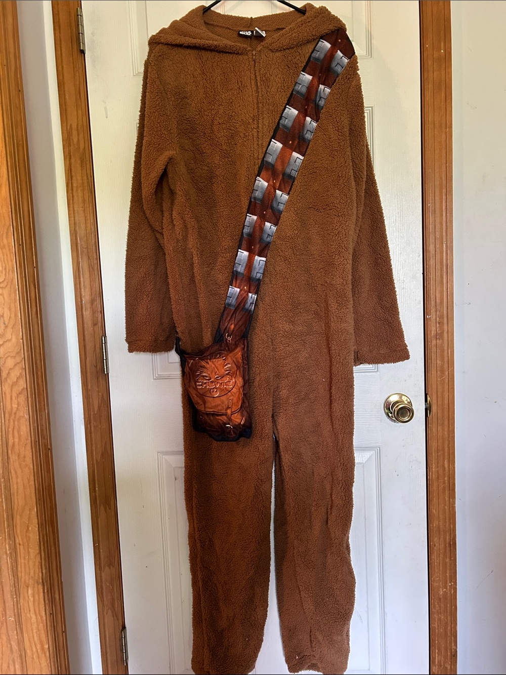 Brown Teddie Plush Chewbacca Onesie Costume with Crossbody Bag